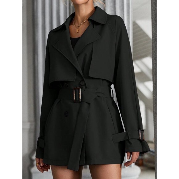 Olive green army khaki trench coat trenchcoat jacket - Picture 2 of 3